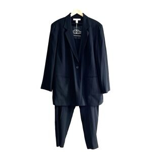 Vintage Josephine Chaus Pant Suit Long Blazer Plus Sz 18 Black Stretch Minimal